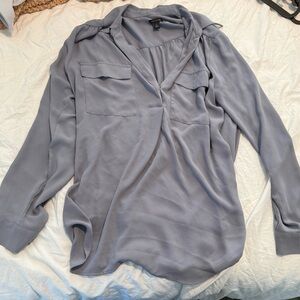 Ann Taylor Light Gray Blouse with Pockets